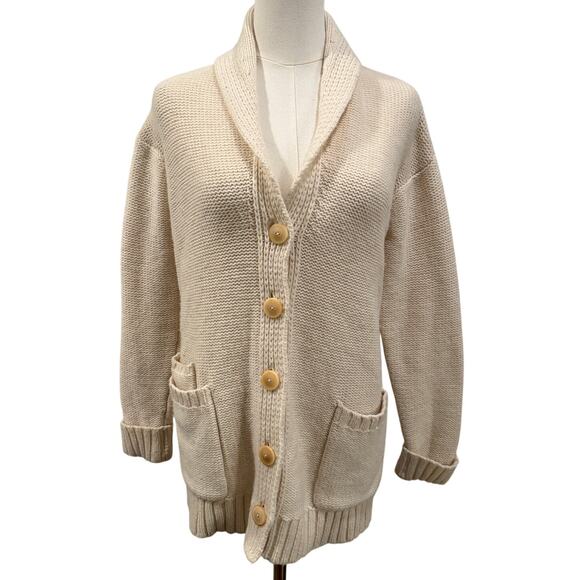 J. Jill Wool Blend Shawl Collar Cardigan Sweater XS Cream Preppy Quiet Luxury - Picture 1 of 10